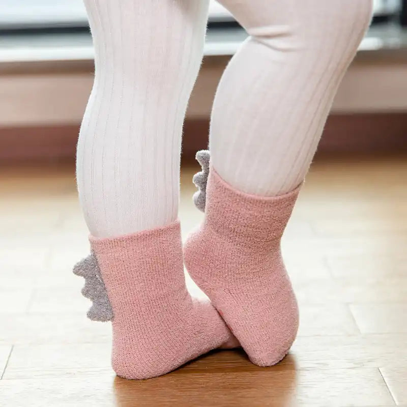 Thickened Soft Coral Fleece Baby Socks Cute Cartoon Dinosaur Boys Girls Non-slip Socks - CutePopToy