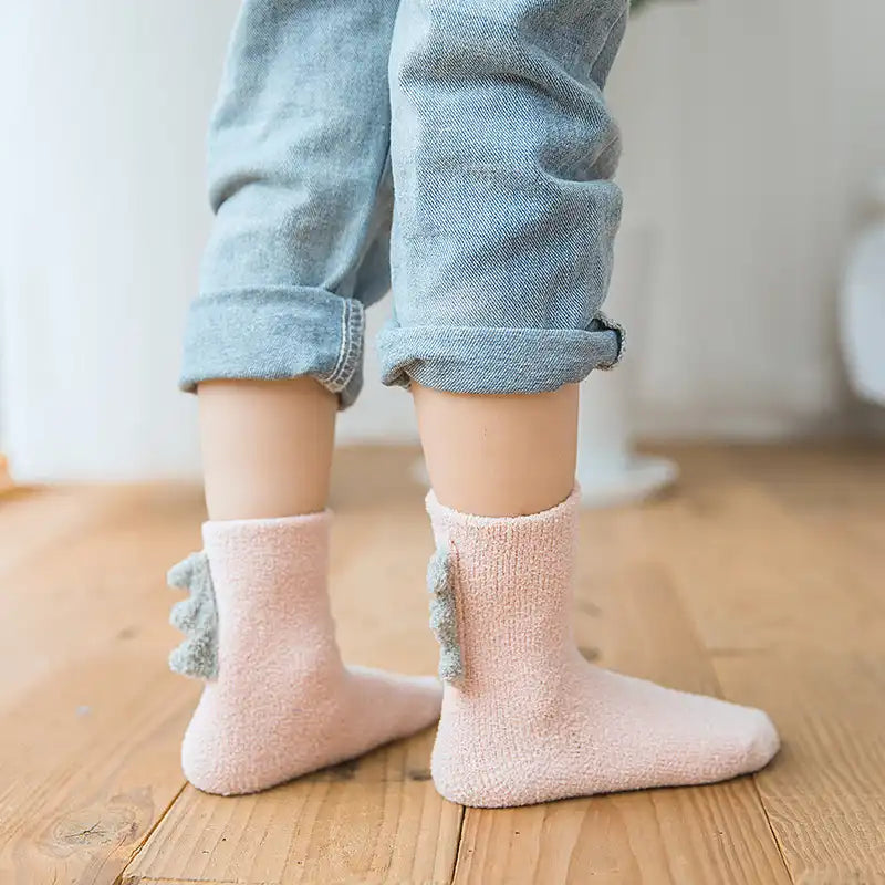 Thickened Soft Coral Fleece Baby Socks Cute Cartoon Dinosaur Boys Girls Non-slip Socks - CutePopToy