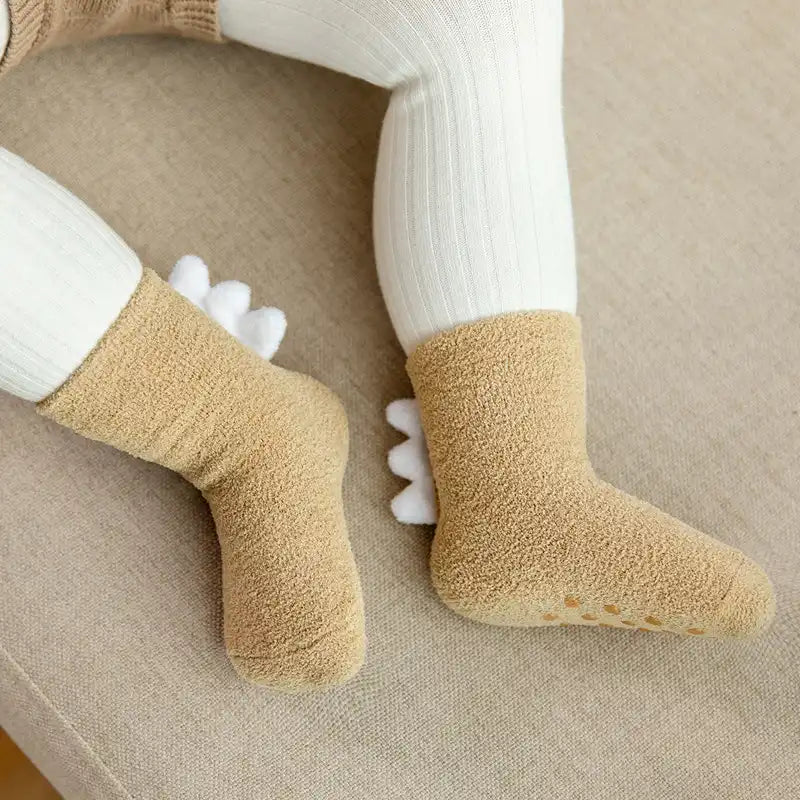 Thickened Soft Coral Fleece Baby Socks Cute Cartoon Dinosaur Boys Girls Non-slip Socks - CutePopToy