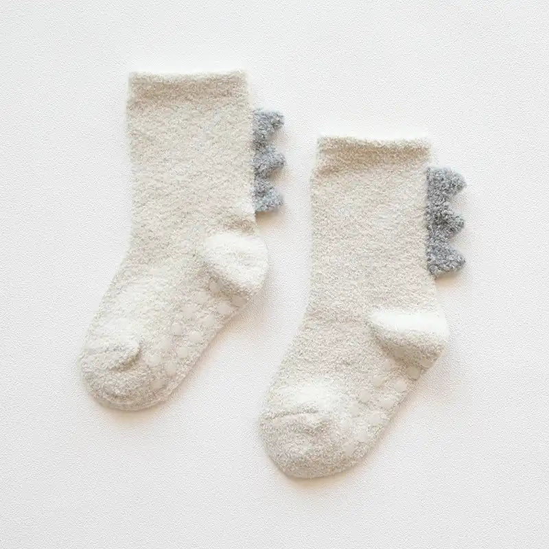 Thickened Soft Coral Fleece Baby Socks Cute Cartoon Dinosaur Boys Girls Non-slip Socks - CutePopToy