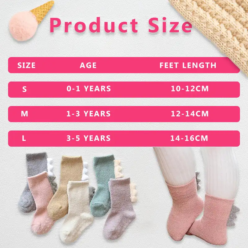 Thickened Soft Coral Fleece Baby Socks Cute Cartoon Dinosaur Boys Girls Non-slip Socks - CutePopToy