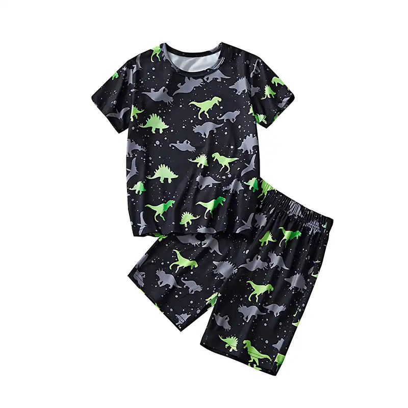 Toddler Boys Dinosaur Print Short Sleeve Tee and Elastic Waist Shorts - CutePopToy