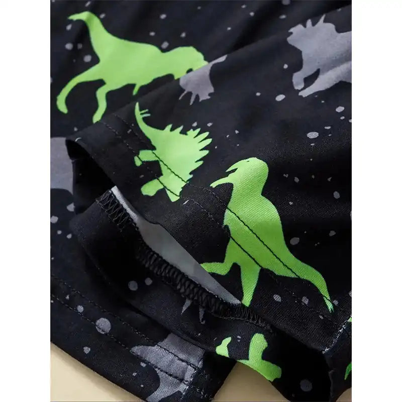 Toddler Boys Dinosaur Print Short Sleeve Tee and Elastic Waist Shorts - CutePopToy