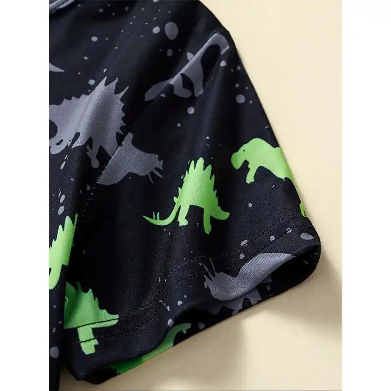 Toddler Boys Dinosaur Print Short Sleeve Tee and Elastic Waist Shorts - CutePopToy