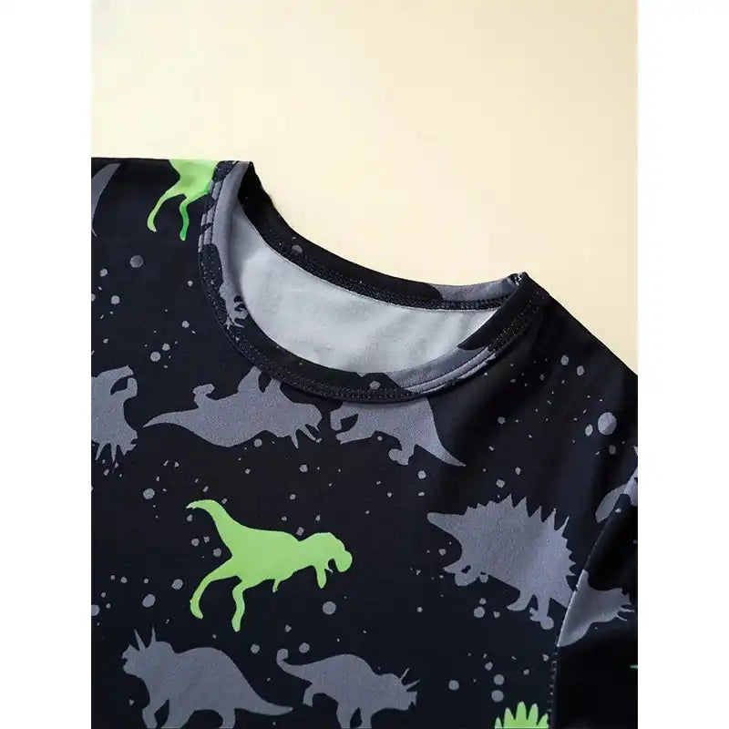 Toddler Boys Dinosaur Print Short Sleeve Tee and Elastic Waist Shorts - CutePopToy