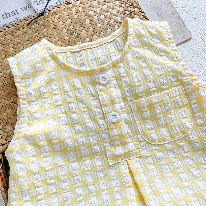 Vintage Yellow Checkered Baby Cotton Romper
