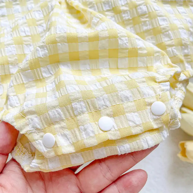 Vintage Yellow Checkered Baby Cotton Romper