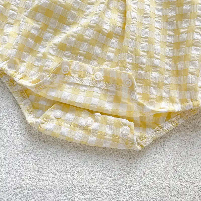 Vintage Yellow Checkered Baby Cotton Romper
