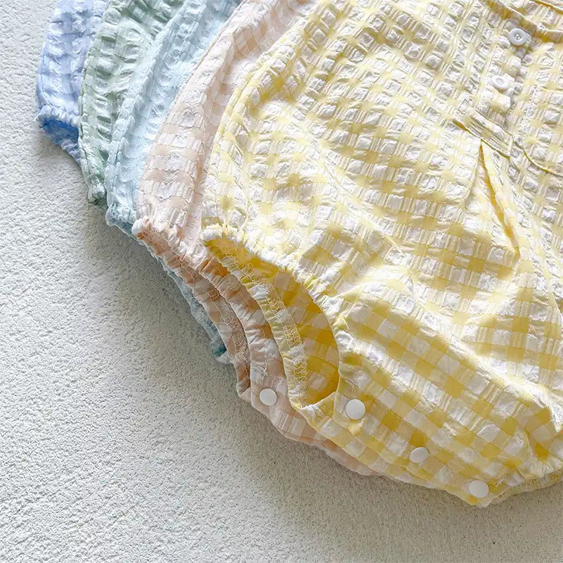 Vintage Yellow Checkered Baby Cotton Romper