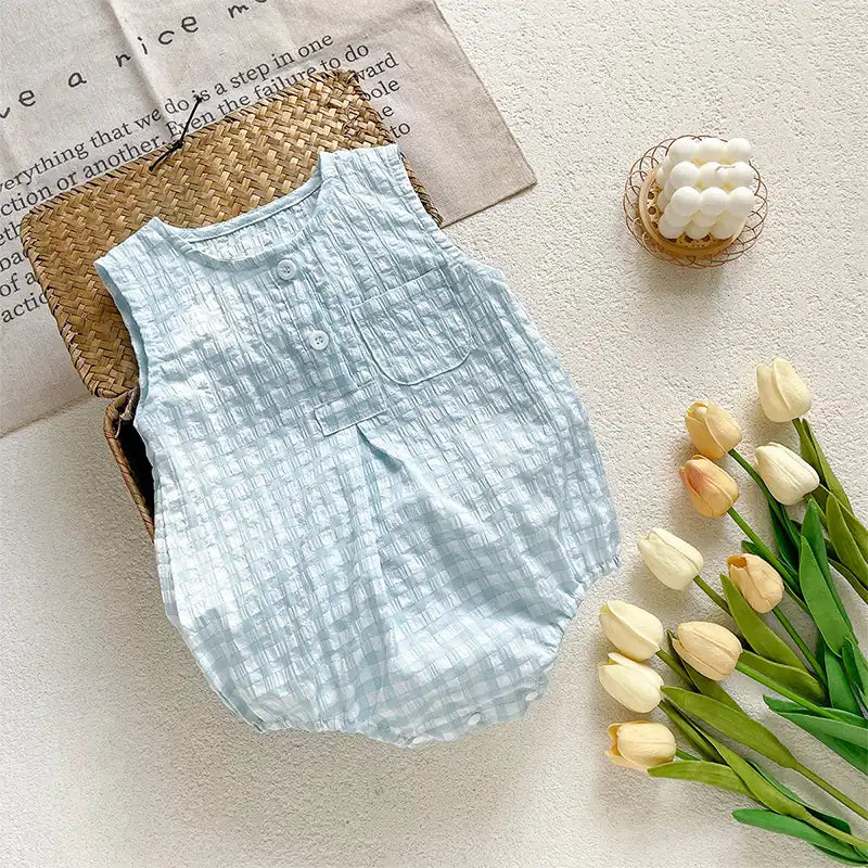 Vintage Yellow Checkered Baby Cotton Romper