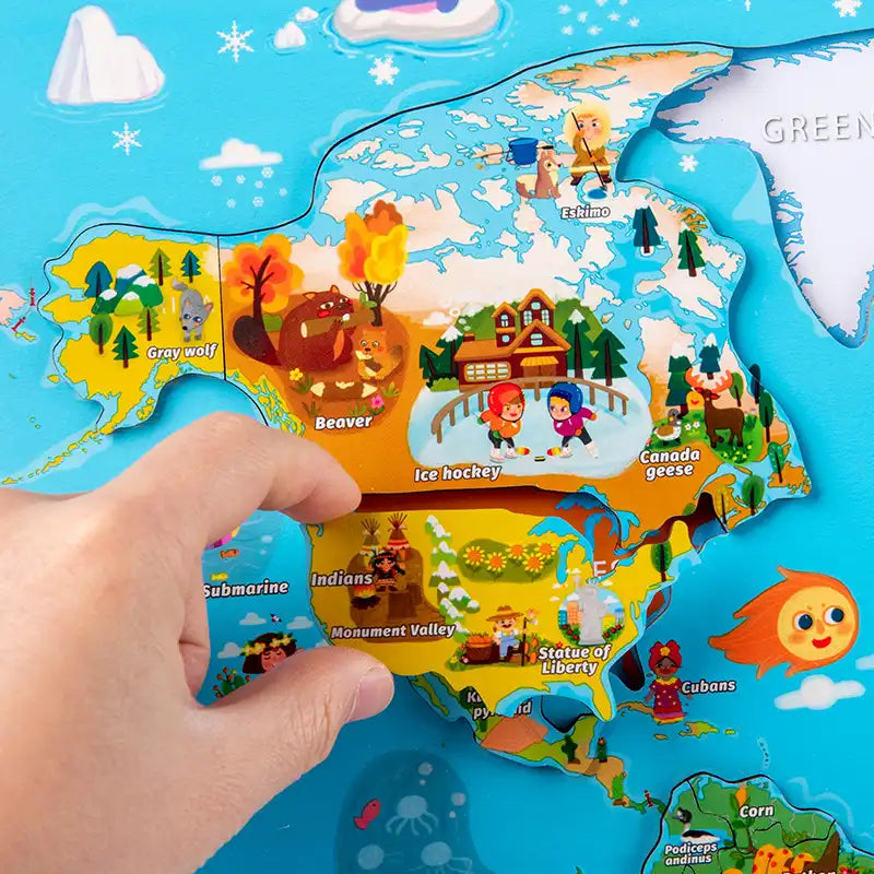 2 in 1 US Map & Global Puzzle for Geography Fun - CutePopToy