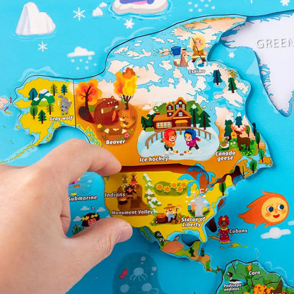 2 in 1 US Map & Global Puzzle for Geography Fun - CutePopToy