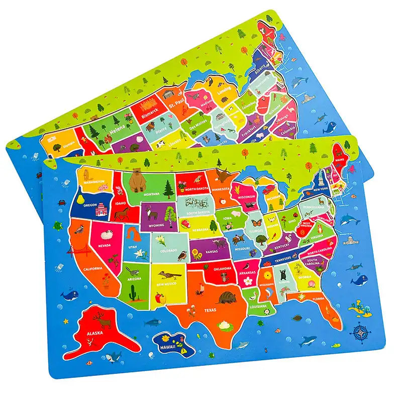 2 in 1 US Map & Global Puzzle for Geography Fun - CutePopToy