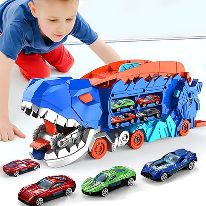 3-in-1 Dinosaur Transport Truck Toy With Alloy Car - CutePopToy