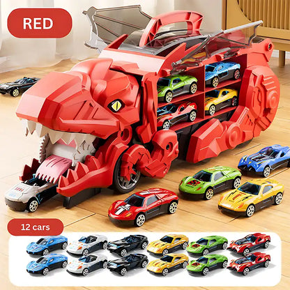 3-in-1 Dinosaur Transport Truck Toy With Alloy Car - CutePopToy