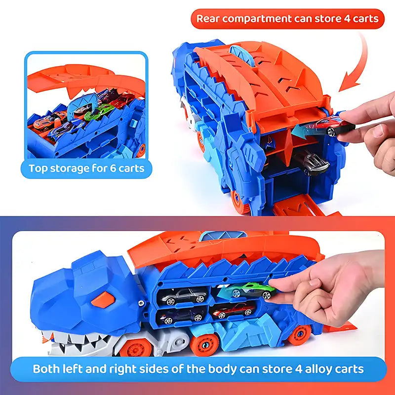 3-in-1 Dinosaur Transport Truck Toy With Alloy Car - CutePopToy