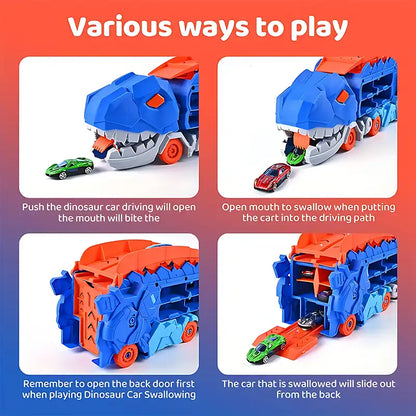 3-in-1 Dinosaur Transport Truck Toy With Alloy Car - CutePopToy