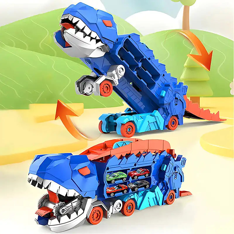 3-in-1 Dinosaur Transport Truck Toy With Alloy Car - CutePopToy