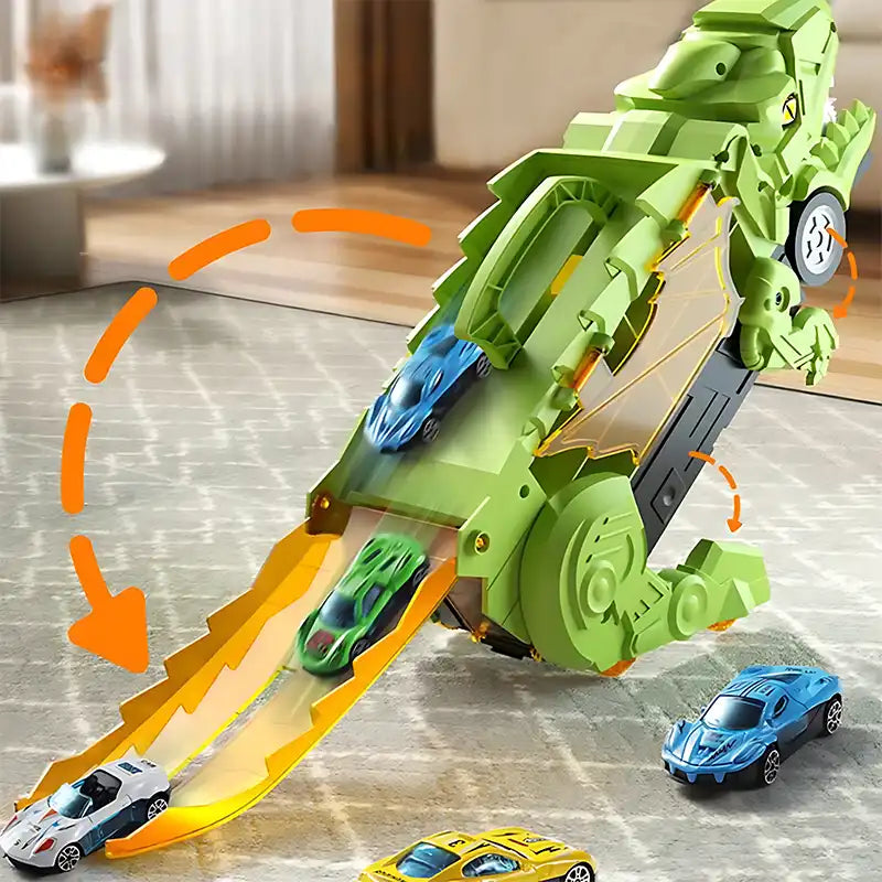 3-in-1 Dinosaur Transport Truck Toy With Alloy Car - CutePopToy