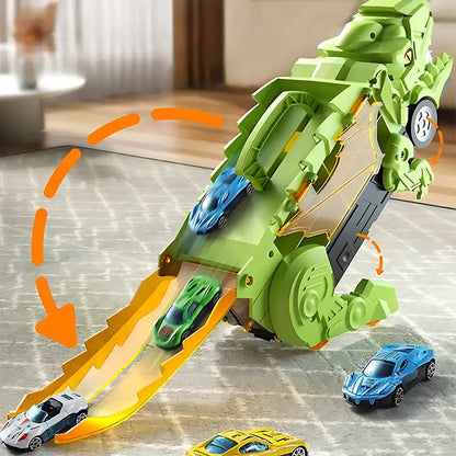 3-in-1 Dinosaur Transport Truck Toy With Alloy Car - CutePopToy