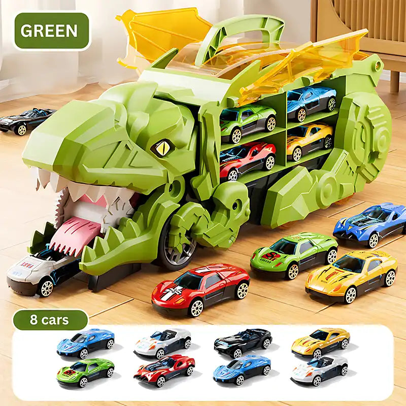 3-in-1 Dinosaur Transport Truck Toy With Alloy Car - CutePopToy