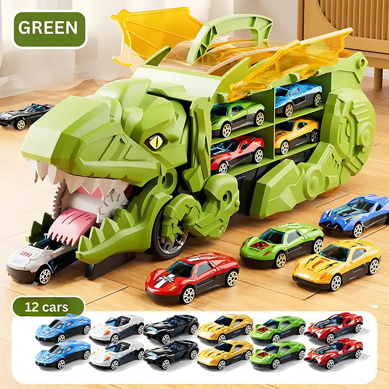 3-in-1 Dinosaur Transport Truck Toy With Alloy Car - CutePopToy