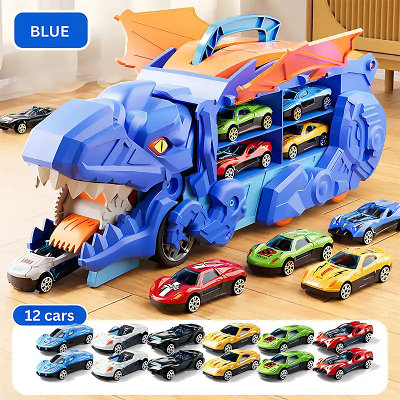 3-in-1 Dinosaur Transport Truck Toy With Alloy Car - CutePopToy