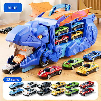 3-in-1 Dinosaur Transport Truck Toy With Alloy Car - CutePopToy