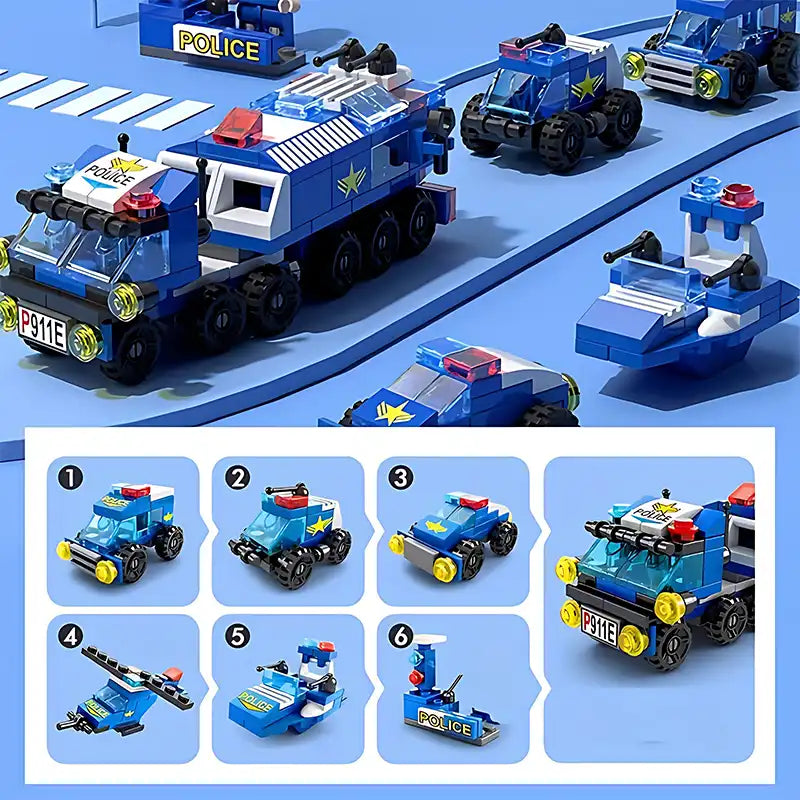 6-in-1 City Police Car Mini Building Set for Kids