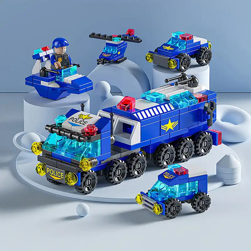 6-in-1 City Police Car Mini Building Set for Kids