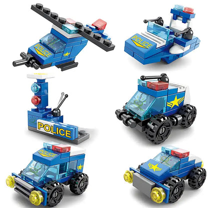 6-in-1 City Police Car Mini Building Set for Kids