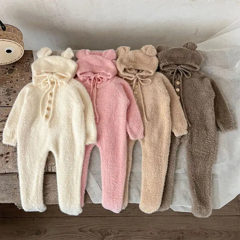 Baby Cute Furry Bear Jumpsuit and Hat