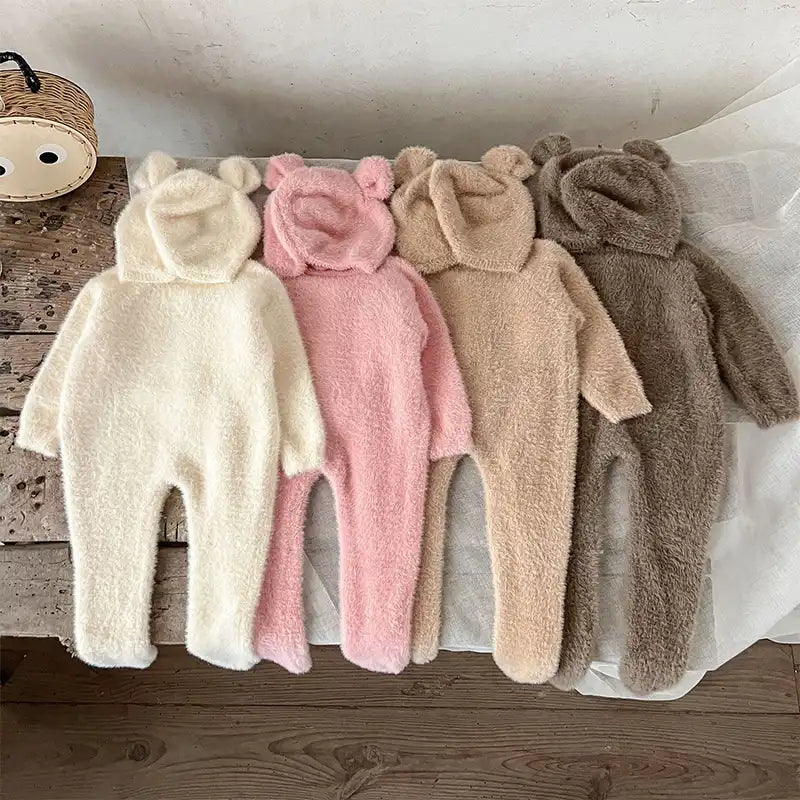 Baby Cute Furry Bear Jumpsuit and Hat