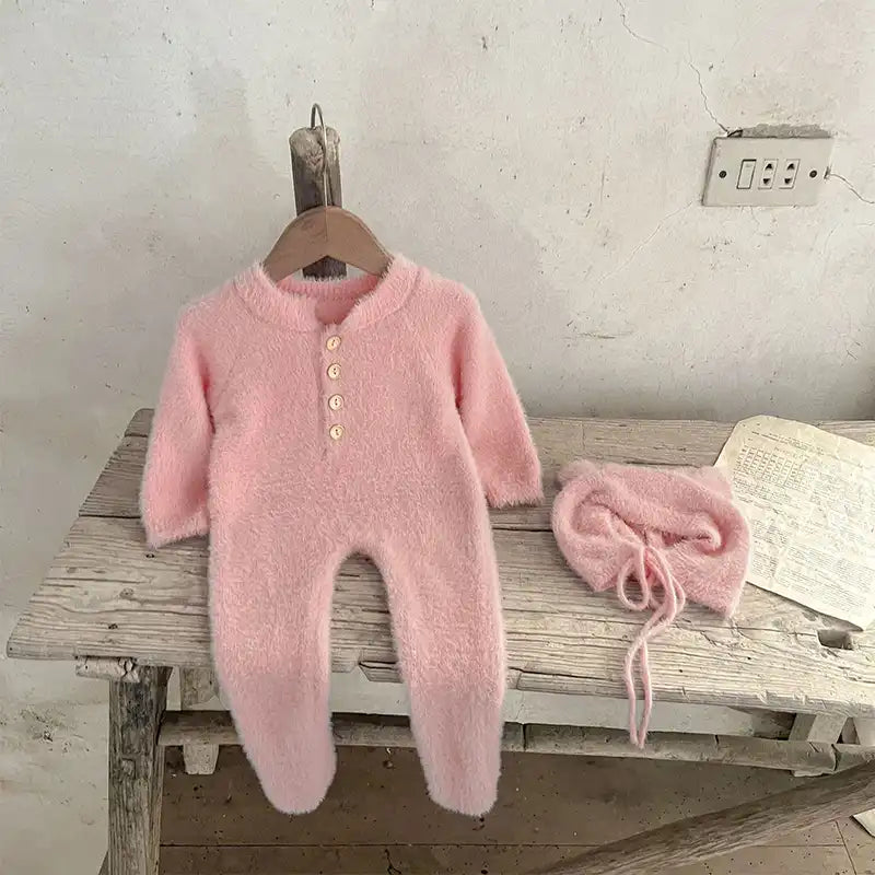 Baby Cute Furry Bear Jumpsuit and Hat