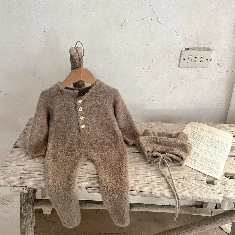 Baby Cute Furry Bear Jumpsuit and Hat