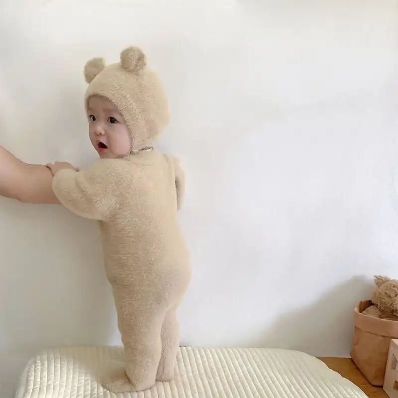 Baby Cute Furry Bear Jumpsuit and Hat