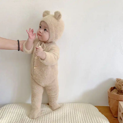 Baby Cute Furry Bear Jumpsuit and Hat