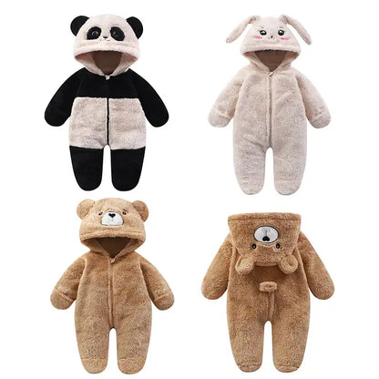 Baby Plush Jumpsuit Panda Hooded Pajamas Lounge Wear