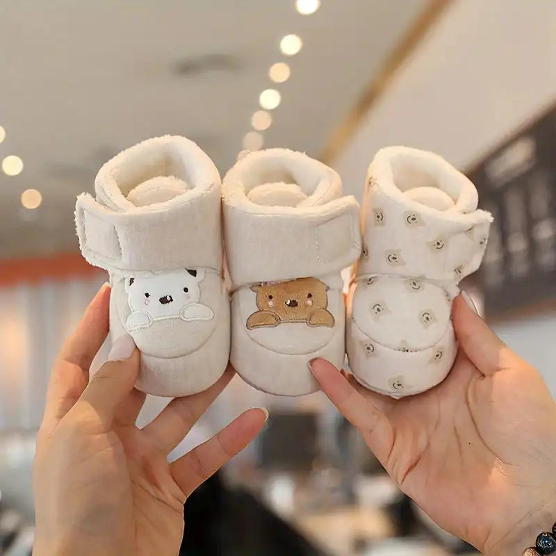 Bear Embroidered Baby Winter Boots-Soft Sole Non-Slip - CutePopToy