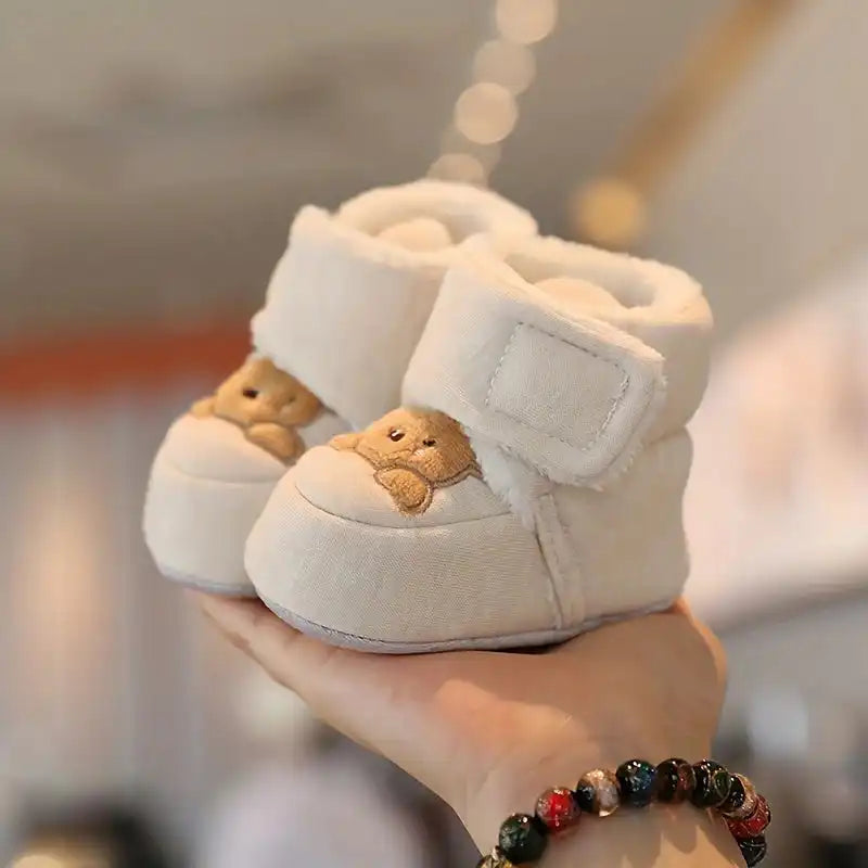 Bear Embroidered Baby Winter Boots-Soft Sole Non-Slip - CutePopToy