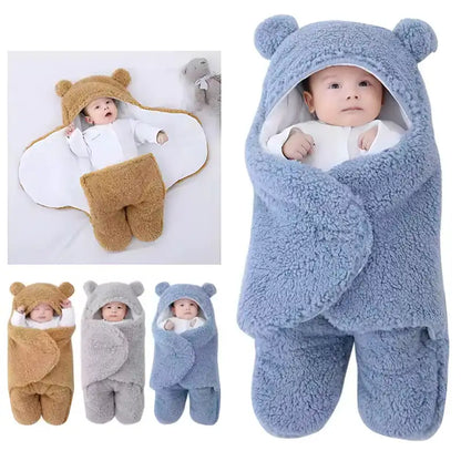 Cuddly Bear Ear Winter Baby Swaddle Blanket