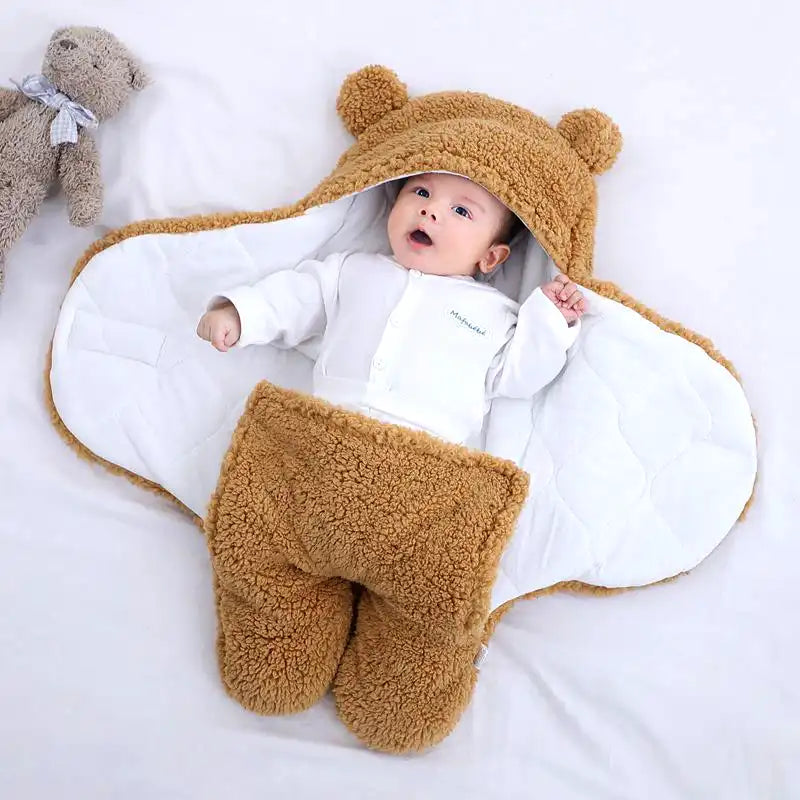 Cuddly Bear Ear Winter Baby Swaddle Blanket