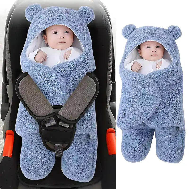 Cuddly Bear Ear Winter Baby Swaddle Blanket