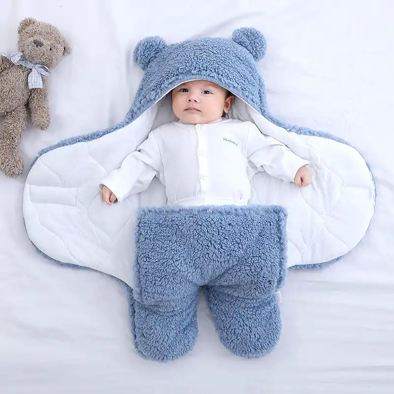 Cuddly Bear Ear Winter Baby Swaddle Blanket