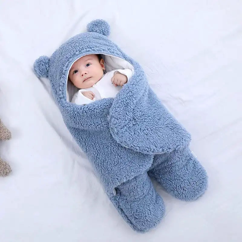 Cuddly Bear Ear Winter Baby Swaddle Blanket