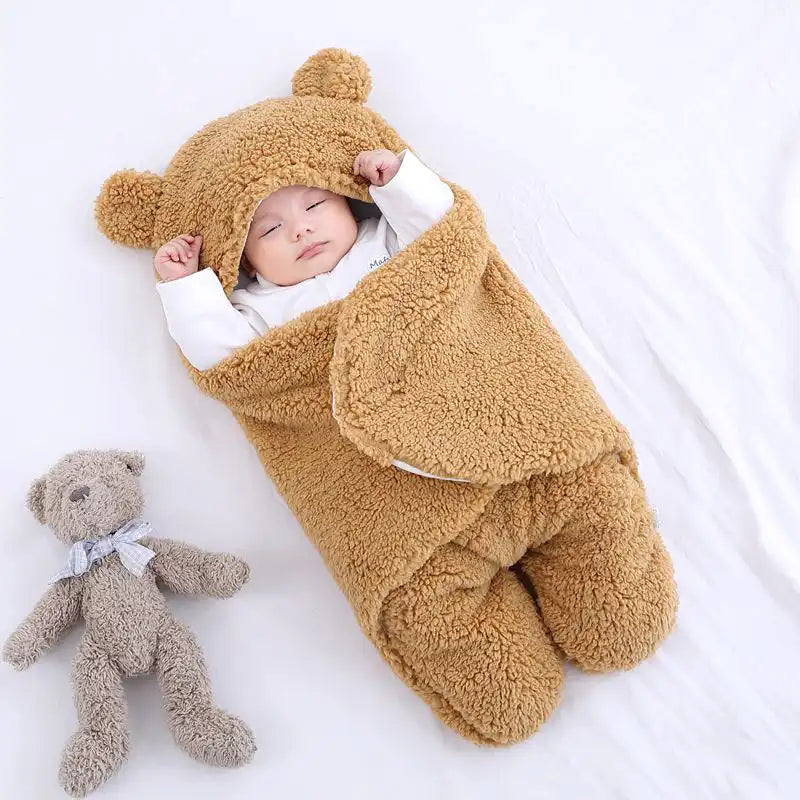 Cuddly Bear Ear Winter Baby Swaddle Blanket