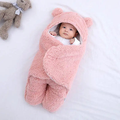 Cuddly Bear Ear Winter Baby Swaddle Blanket