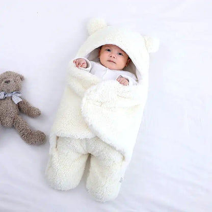 Cuddly Bear Ear Winter Baby Swaddle Blanket