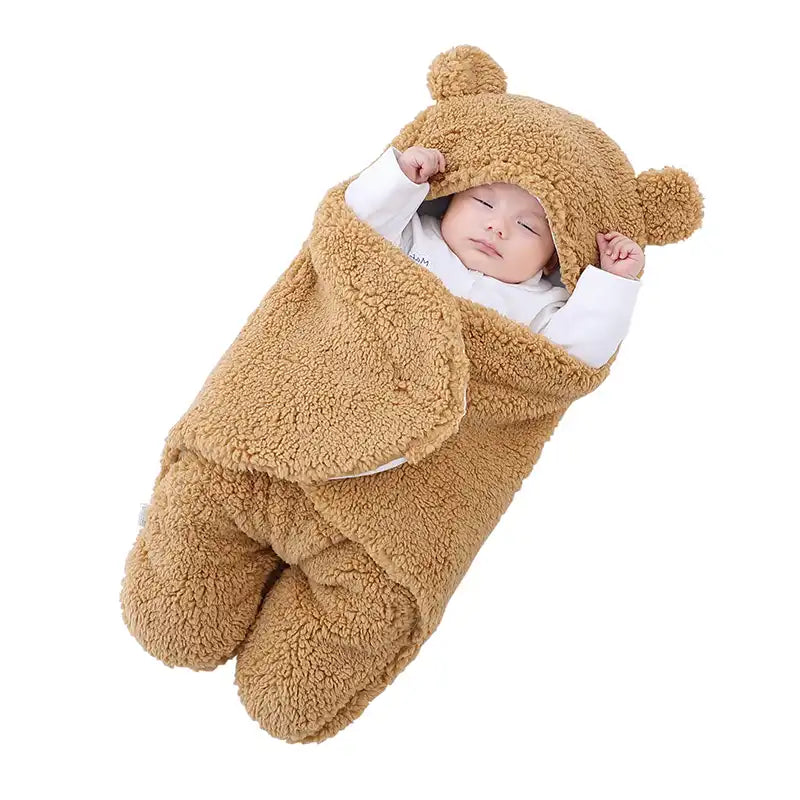 Cuddly Bear Ear Winter Baby Swaddle Blanket