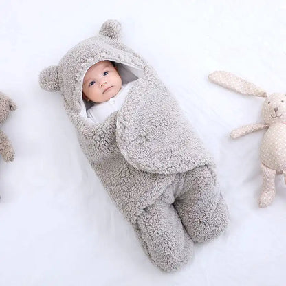 Cuddly Bear Ear Winter Baby Swaddle Blanket